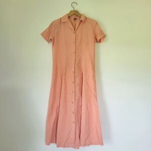 Handsewn Peach Button-Down Maxi Dress S